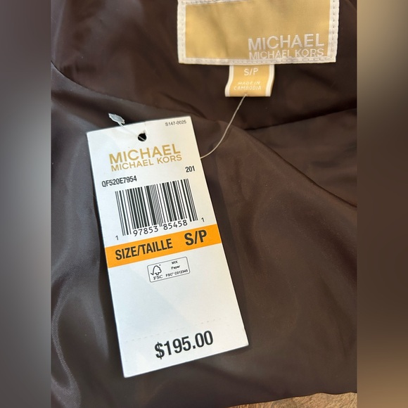 NWT Michael Kors Quilted Puffer Vest Brown Gold Zip Size Small Retails $195 - Picture 4 of 8